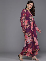 Women Floral Printed Angrakha Kurta with Palazzos-AHKUPT-COMBO-892