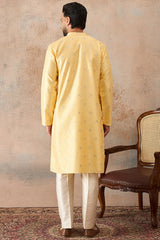 Yellow Silk Blend Floral Straight Kurta With Dupatta MKSET2216