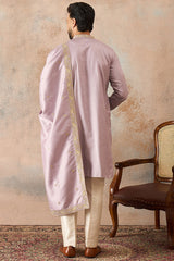 Lavender Zari Embroidered Silk Blend Kurta with Trousers & Dupatta MKPD1047