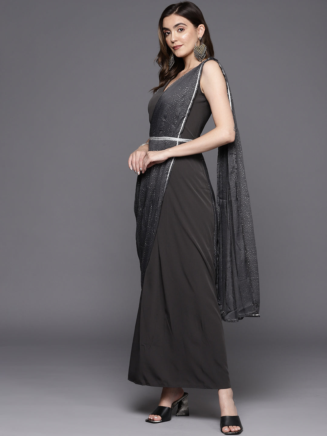 Grey Abstract Print Dress - Indian Dresses Online