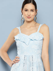Blue Printed Pure Cotton Jumpsuit with Ruffles-AHJSCOKH-64