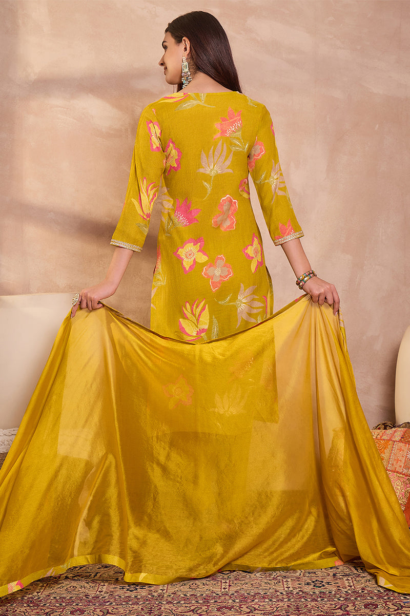 Yellow Viscose Floral Printed Straight Kurta Sets PKSKD3163