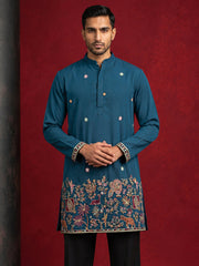 Japanese Fabric Embroidered Kurta ( 65KO 5597Peacock ) [FF] [A-1-2-3-4]