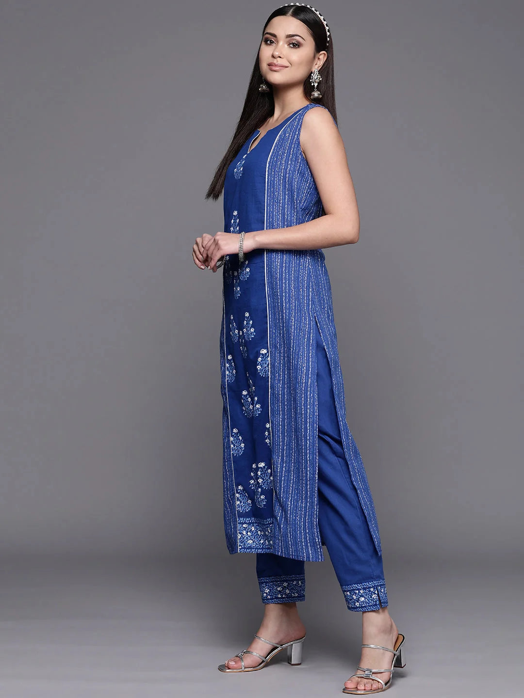 Blue Floral Cotton Kurta Set | Women's Cotton Kurta Sets