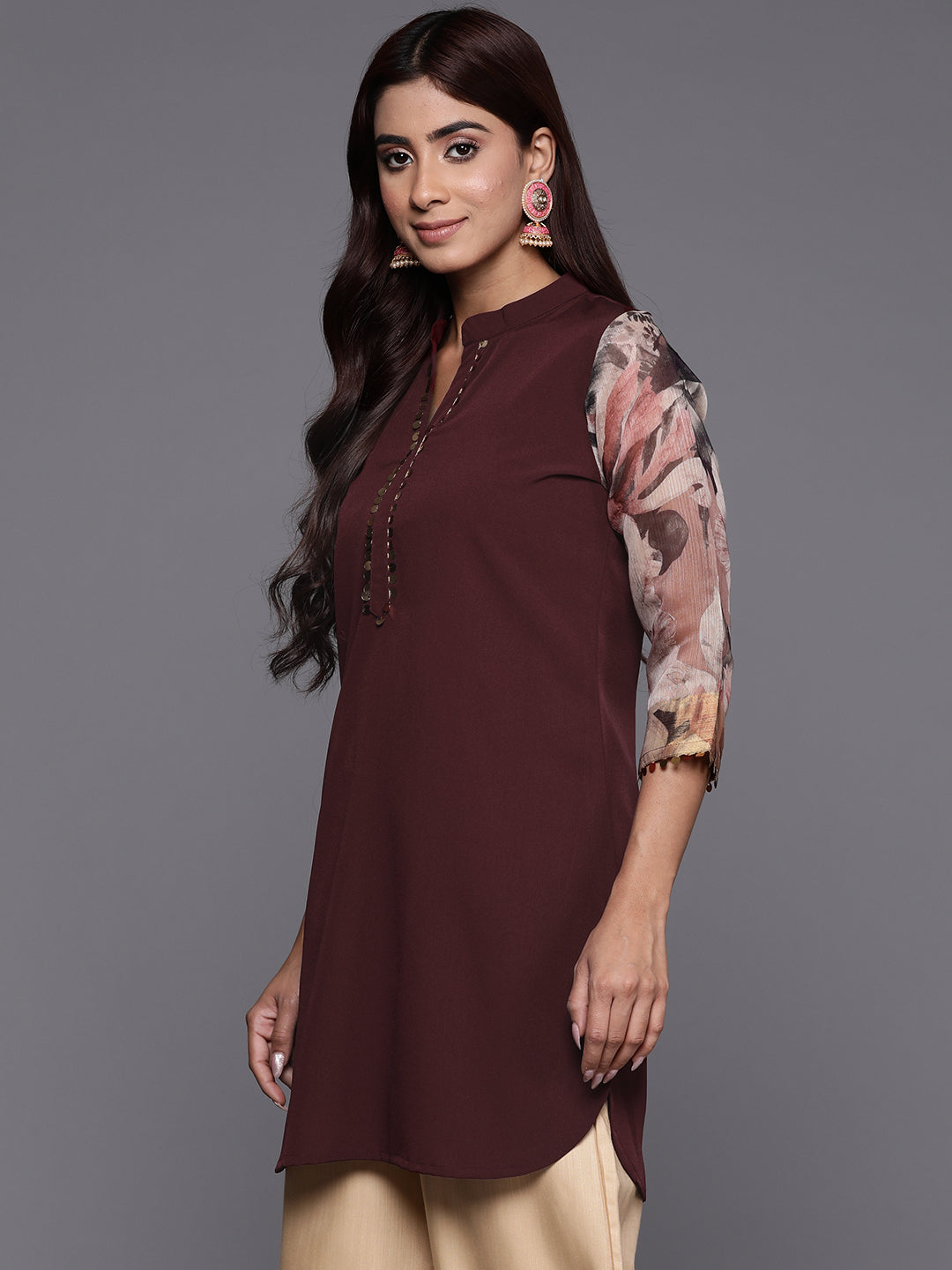 Brown & Gold Toned Tunic Top | Indian Kurta for Women
