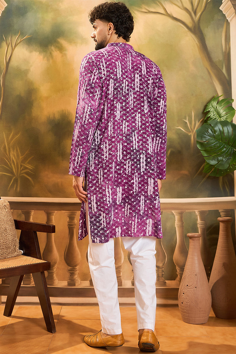 Purple Viscose Rayon Shibori Embroidered Straight Kurta MKU1478