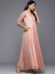 Polka Dots Printed Maxi Wrap Ethnic Dress-AHEDNTFP-251