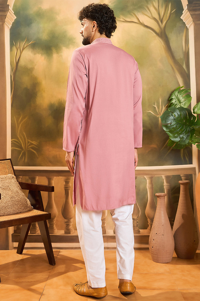 Mauve Silk Blend Solid Embroidered Straight Kurta MKU1496