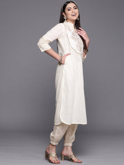 Off White Pure Cotton Printed Kurta With Trousers-AHKUPN-COMBO-502