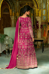 Pink Georgette Embroidered With Hand Work Gown With Dupatta VKSET1542