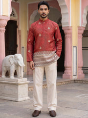 Men's Cotton Blend Printed Kurta with Korean Pants Set ( 65KP PJ11W 5589Red ) [FF] [H-6]