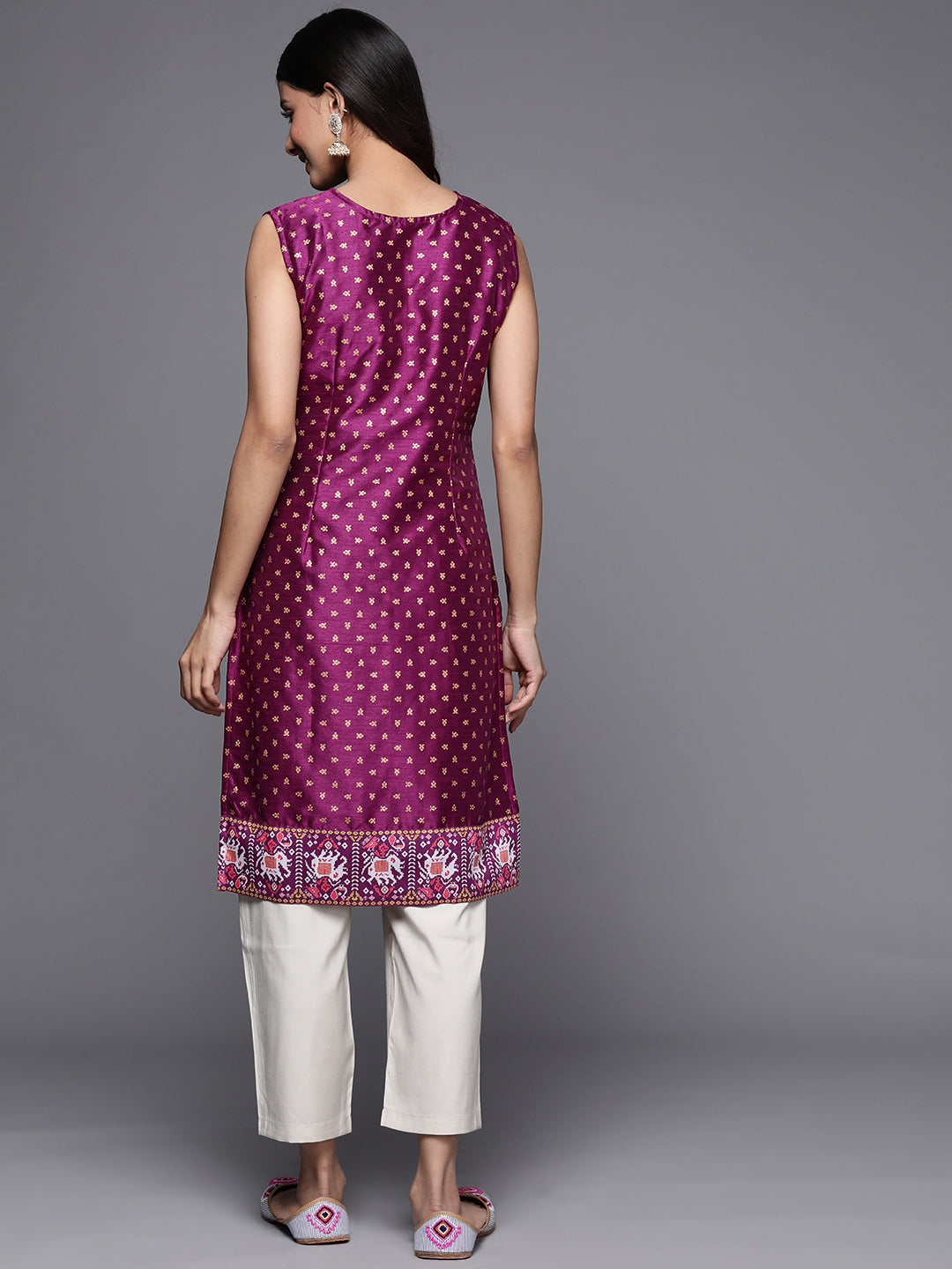 Purple Ethnic Print Tunic Top - Stylish Indian Kurti for Ladies