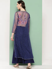 Women's Multicoloured Printed Crop & Sharara Set Co-Ords with Shrug-AHBLSHJK-COMBO-762-ICH