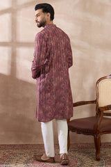 Purple Silk Blend Printed Mandarin Collar Straight Kurta MKU2023