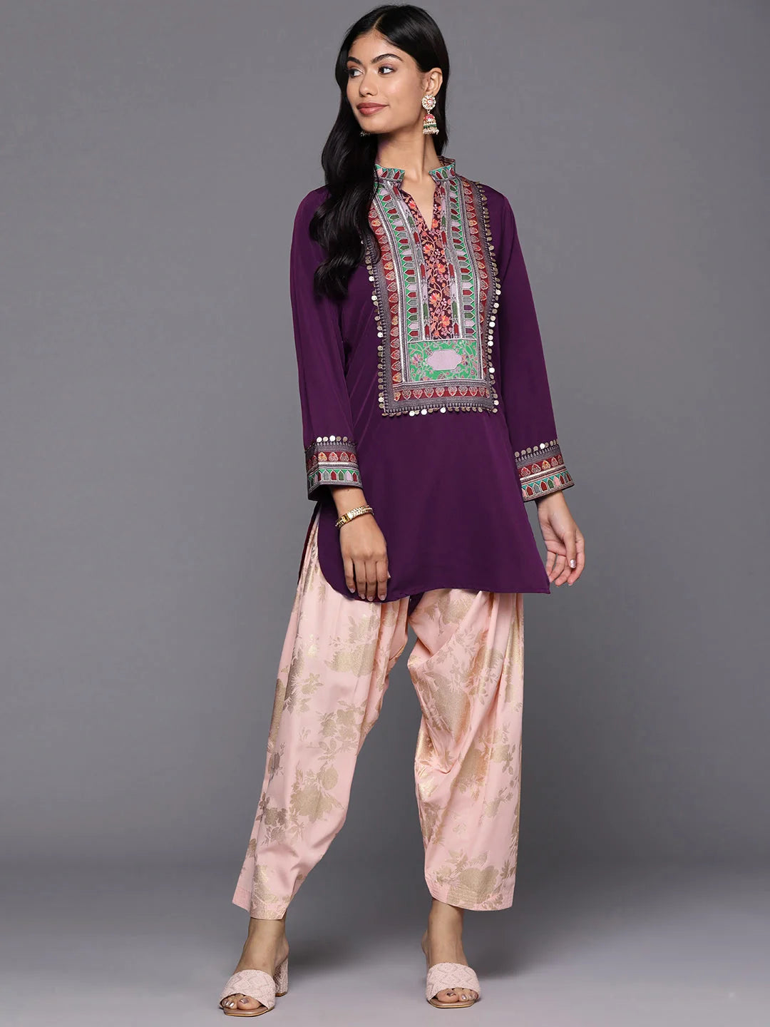 Purple Printed Kurti with Salwar - Indian Women's Kurta Sets