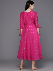 Women Foil Printed A-Line Midi Ethnic Dress-AHEDCHGP-200