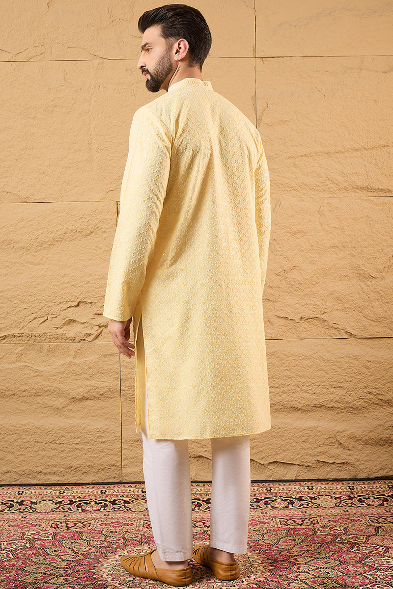 Yellow Rayon Blend Solid Embroidered Straight Kurta MKU1218
