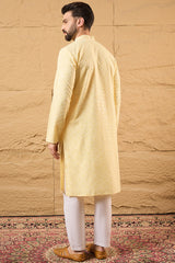 Yellow Rayon Blend Solid Embroidered Straight Kurta MKU1218