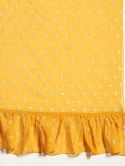 Yellow & Gold Toned Printed Ready To Wear Ruffles Saree-AHSRBL-SET-24
