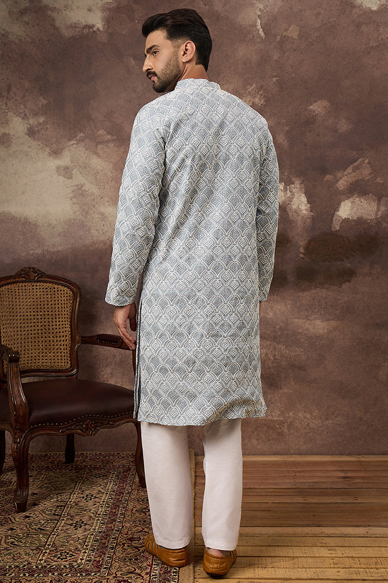 Blue Viscose Rayon Solid Embroidered Straight Kurta MKU1388 | DesiQlo