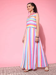 Multi Colour Striped Top with Palazzos & With Shrug-AHCTPZJK-COMBO-770-FF