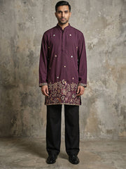 Japanese Fabric Embroidered Kurta with Korean Pants ( 65KP PJ11B 5597Purple ) [FF] [A-1-2-3-4]