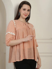 Green Peplum Women's Top-JNT-2023Peach