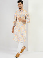 Ethnic Bay Men Off White Viscose Rayon Abstract Embroidered Straight Kurta With Pant Set-MKSET1063