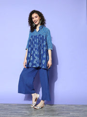 Blue Pure Cotton Tunic & Palazzos Ethnic Co-Ords-AHTUPZ-COMBO-703