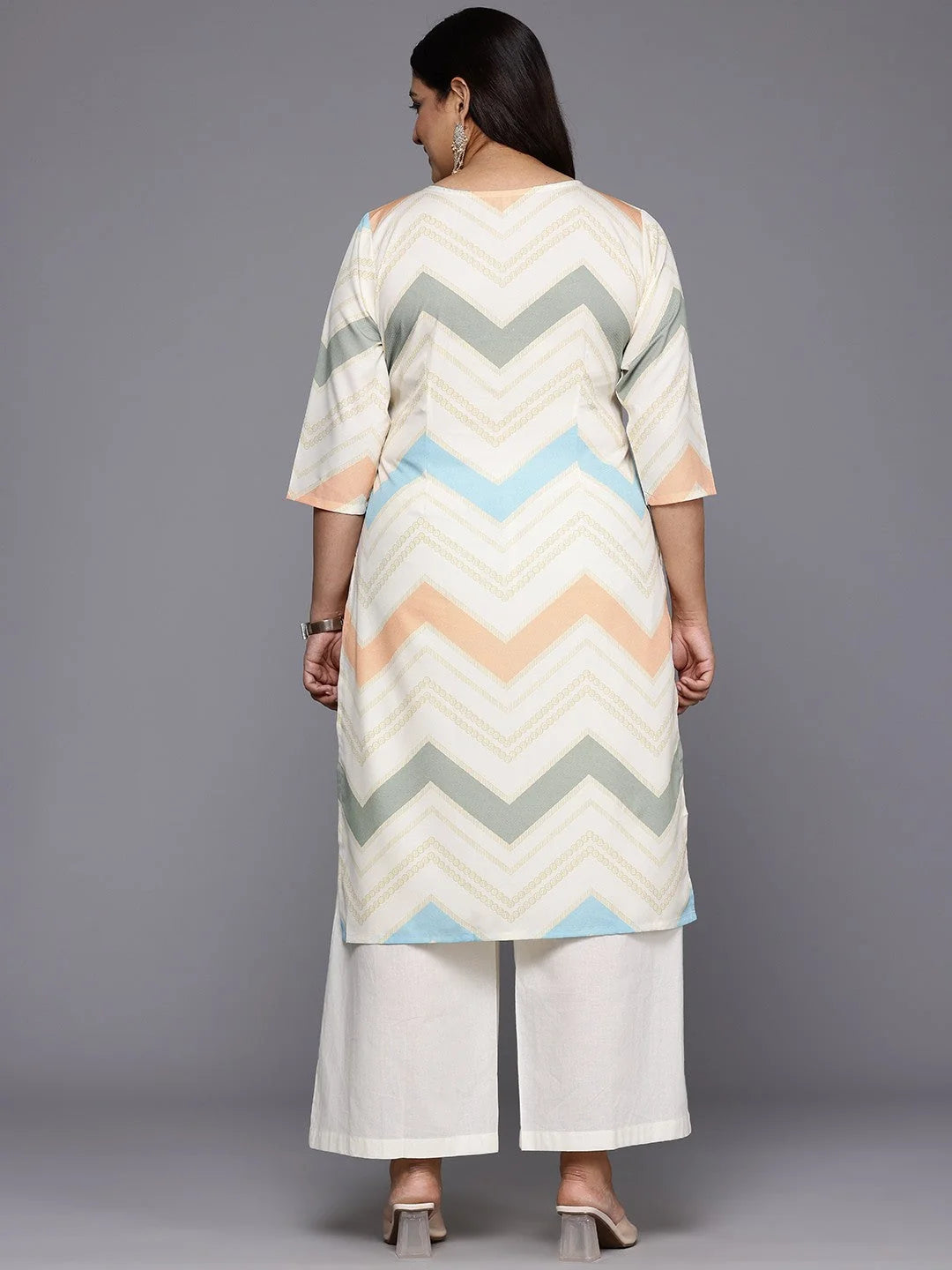Plus Size Chevron Print Polyester Indian Kurta for Women