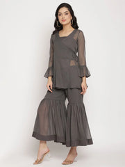 Women's Charcoal Grey Poly Chiffon Angrakha Sharara Set-AHKUTPGH-FF-COMBO-340