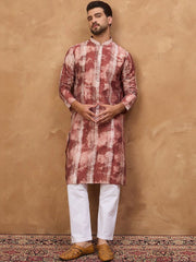 Ethnic Bay Men Brown Silk Blend Shibori Embroidered Straight Kurta With Pant Set-MKSET1539