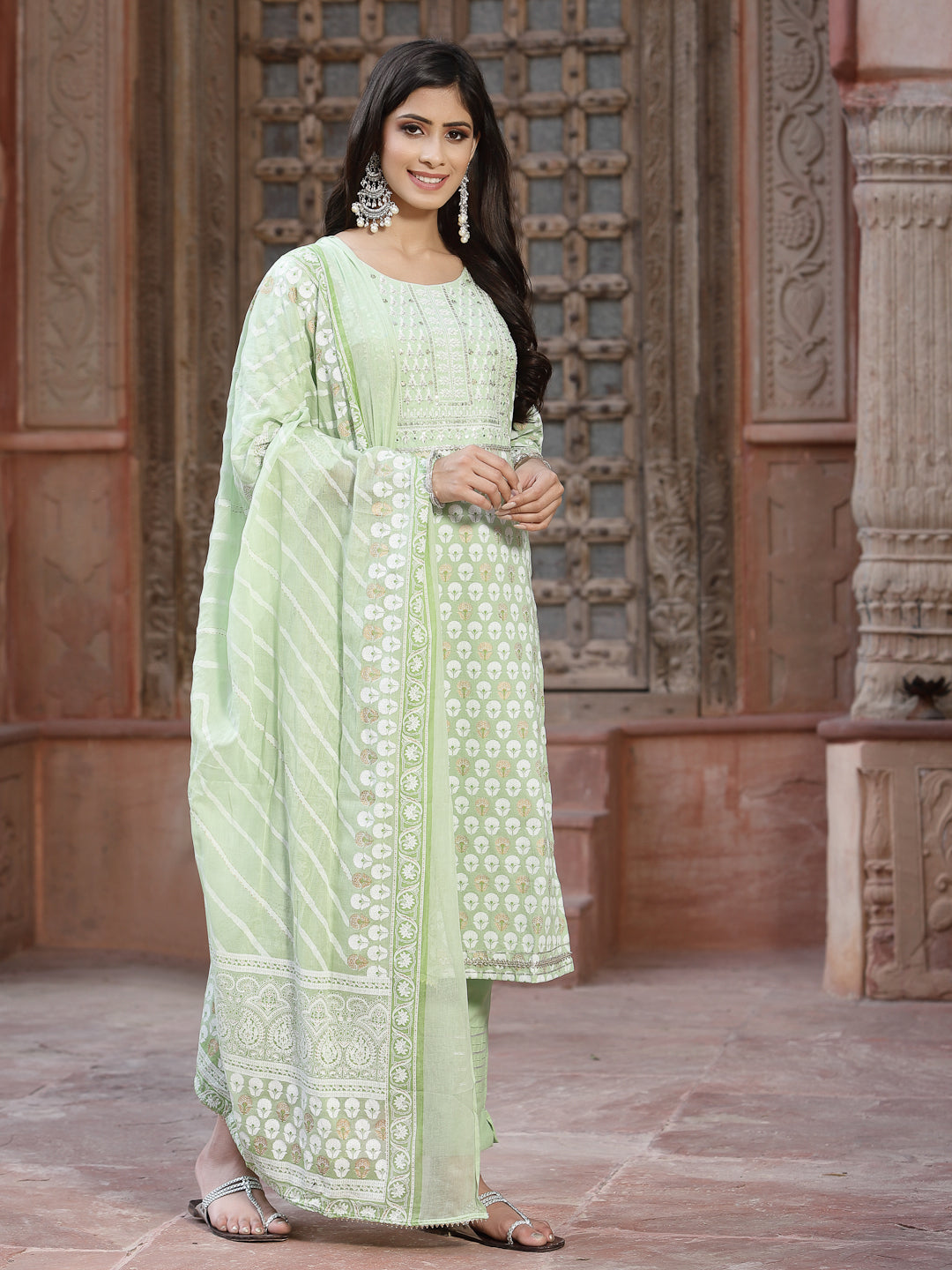 Buy Black Cambric Printed A-Line Kurta Palazzo Dupatta Set Online in India