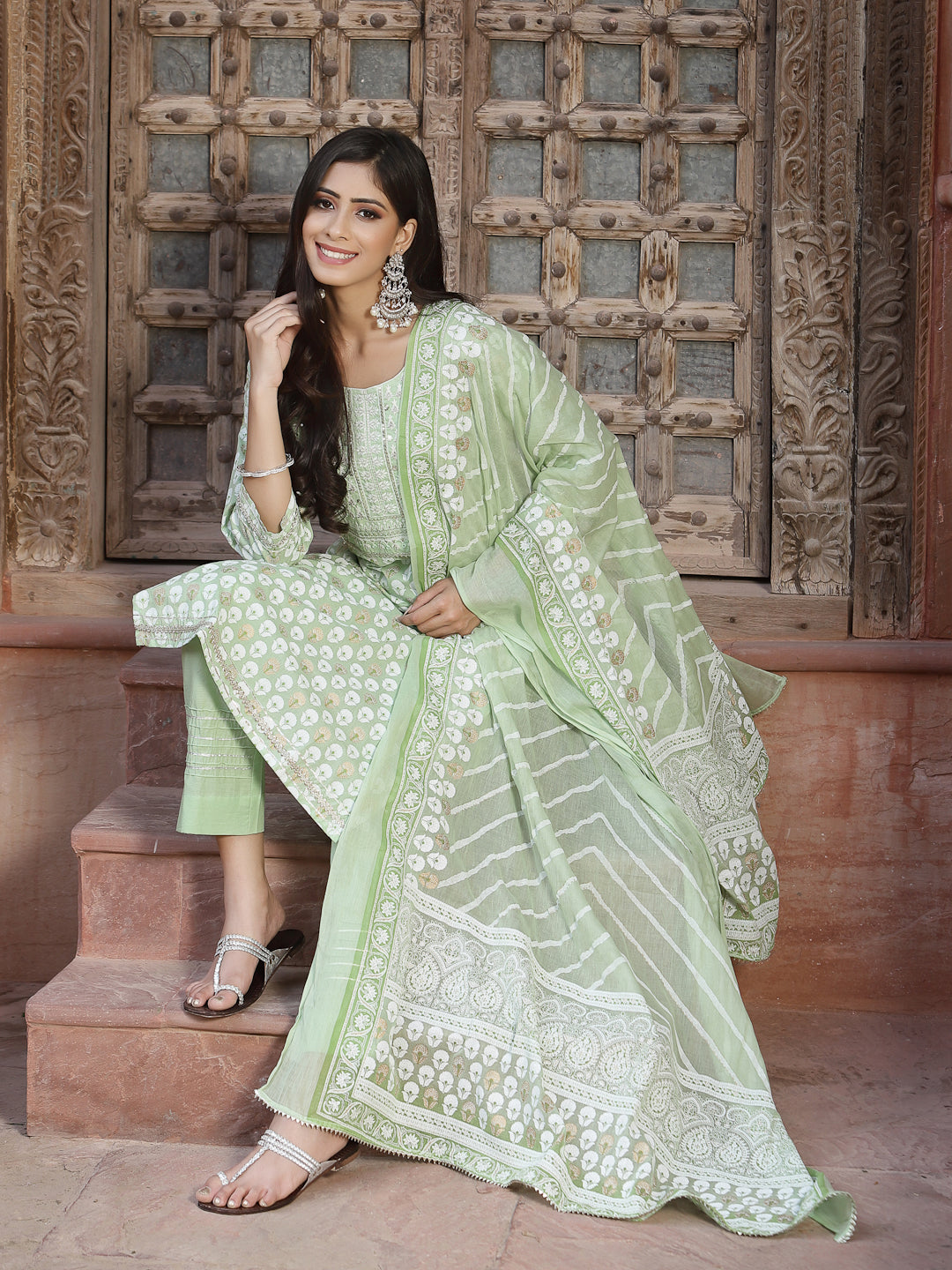 Buy Black Cambric Printed A-Line Kurta Palazzo Dupatta Set Online in India