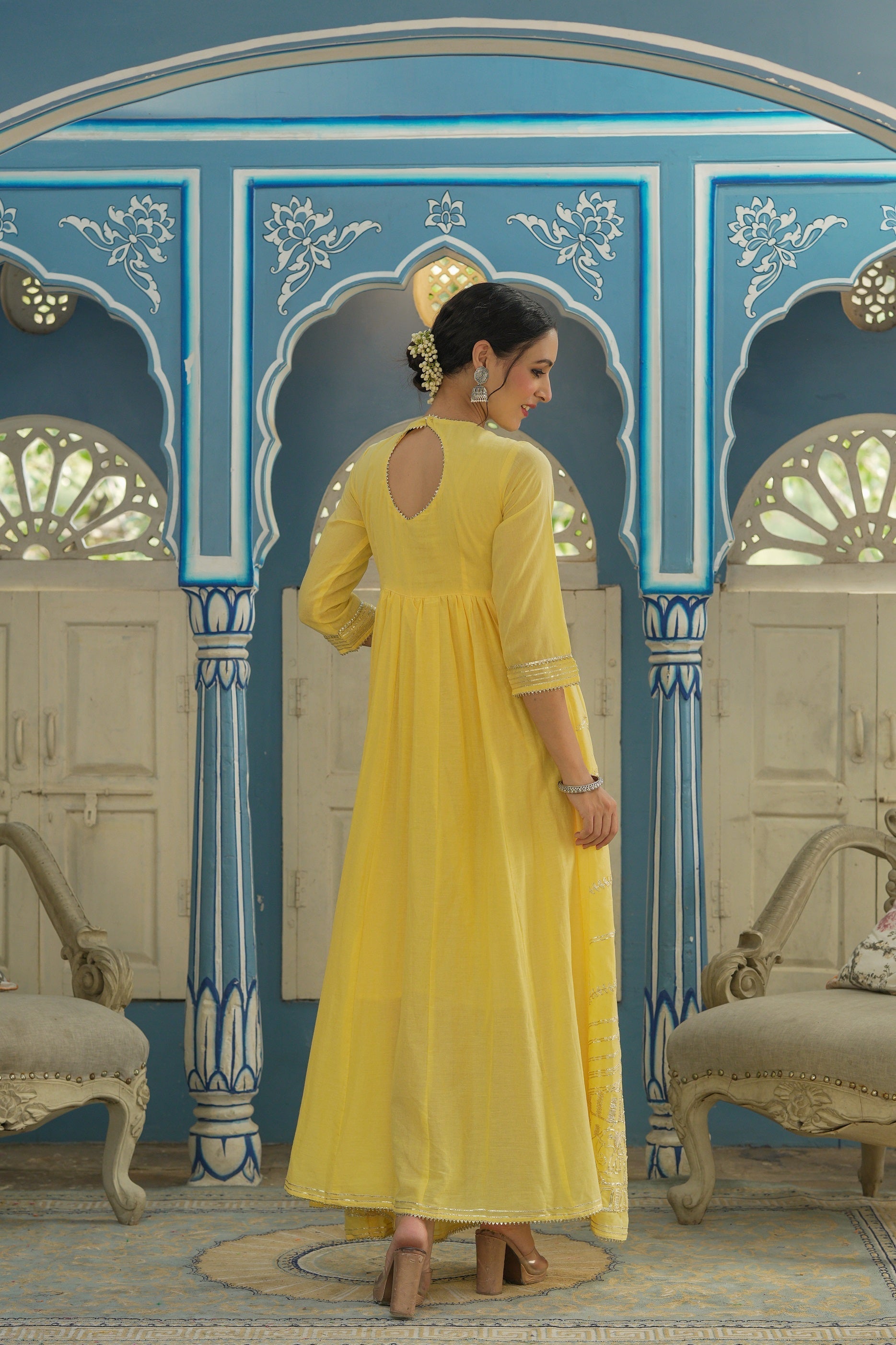 Buy Beige Chanderi Embroidered 2 Piece Kurta Dress Online in India