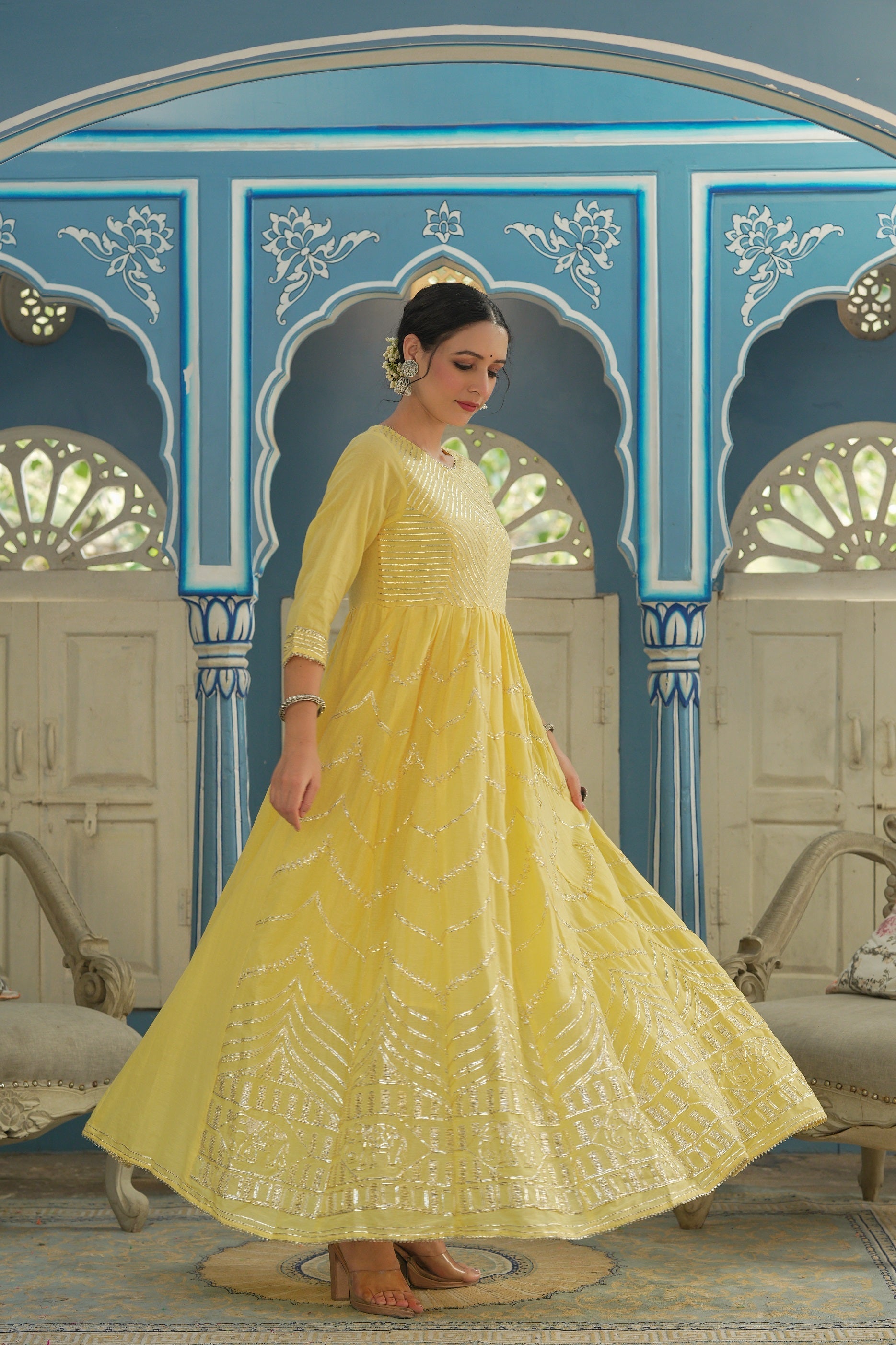 Buy Beige Chanderi Embroidered 2 Piece Kurta Dress Online in India