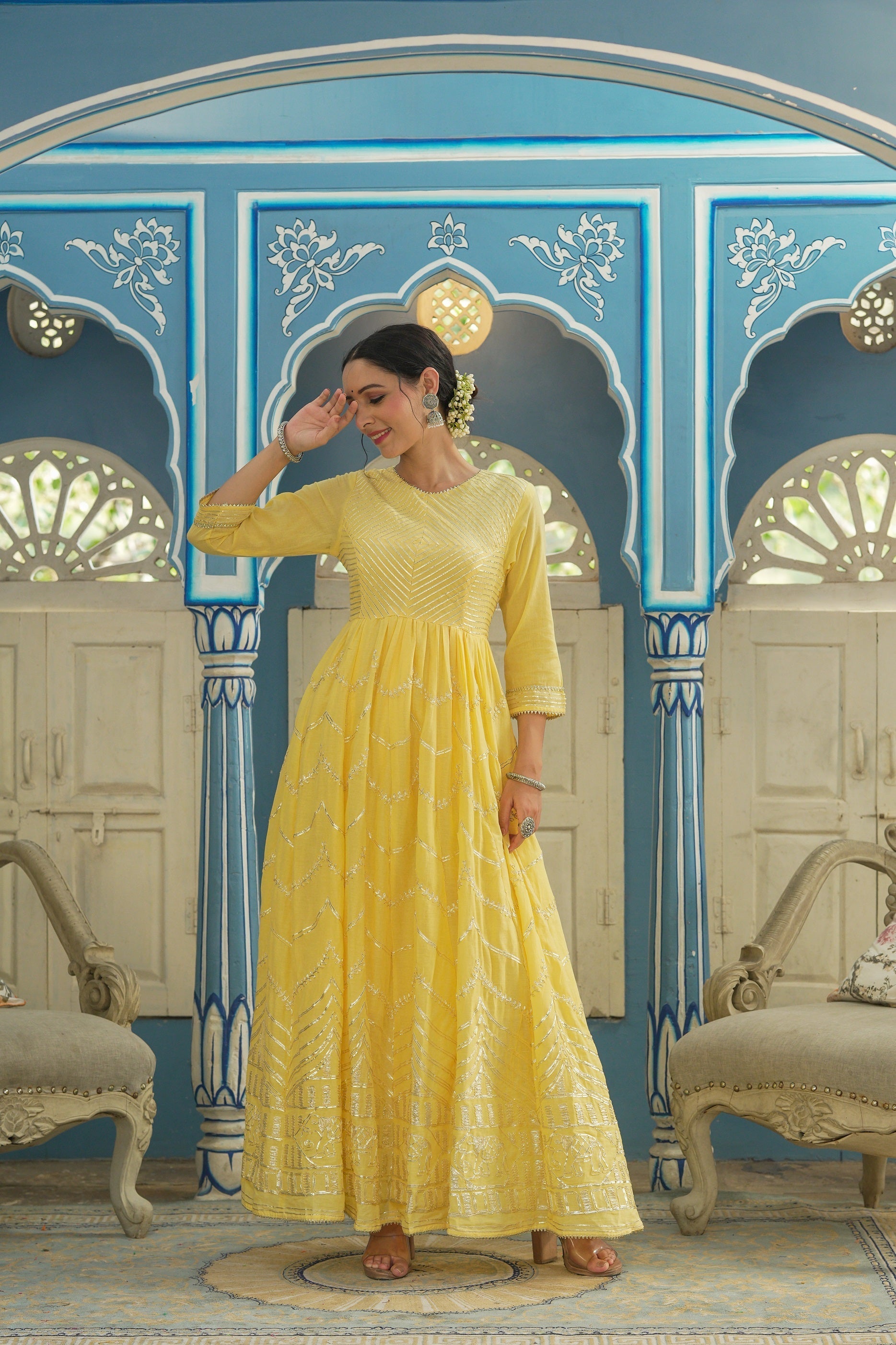 Buy Beige Chanderi Embroidered 2 Piece Kurta Dress Online in India