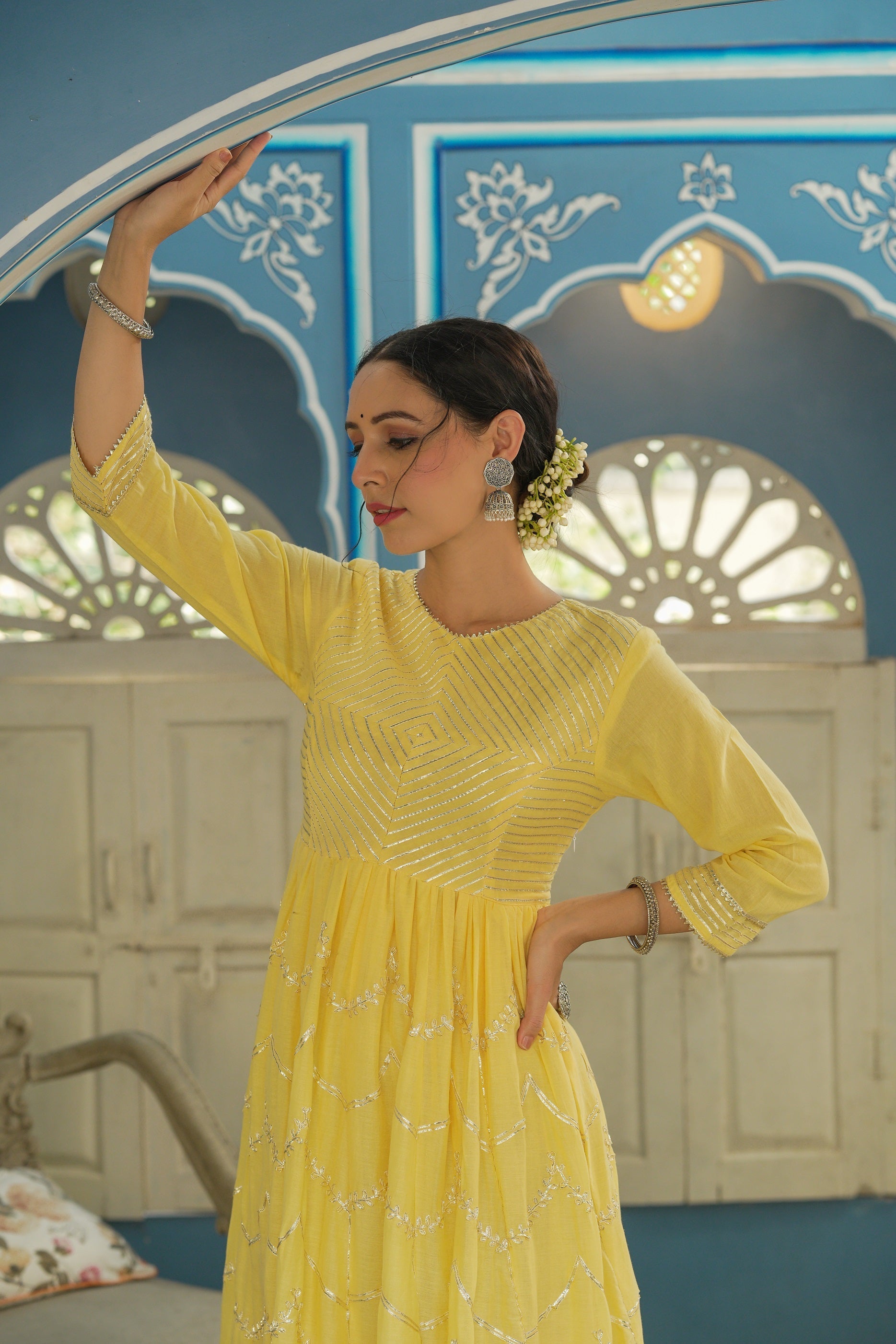 Buy Beige Chanderi Embroidered 2 Piece Kurta Dress Online in India