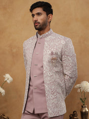 Men's Lavender Embroidered Indo-Western Set ( 50JIND 101 Lavender )
