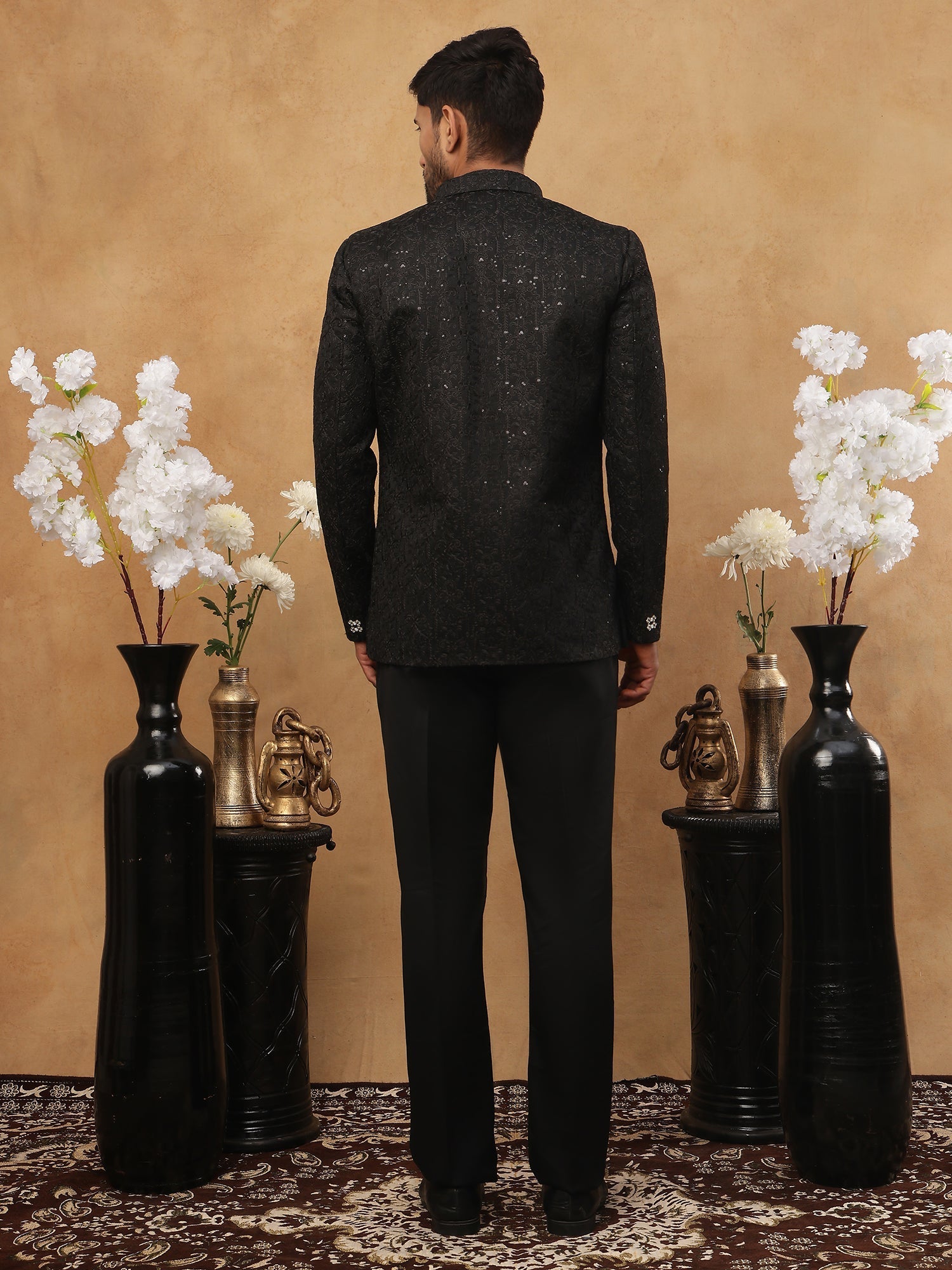 DesiQlo Men Self-Design Floral Embroidery with Sequins Indo We...