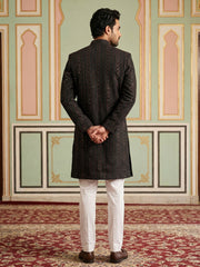 Men Embroidered Indo-Western Sherwani Set ( 50JIND 103Maroon S )