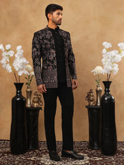 Men's Royal Heritage Elephant & Bird Embroidered Indo Western Set ( 50JIND 110 Purple )