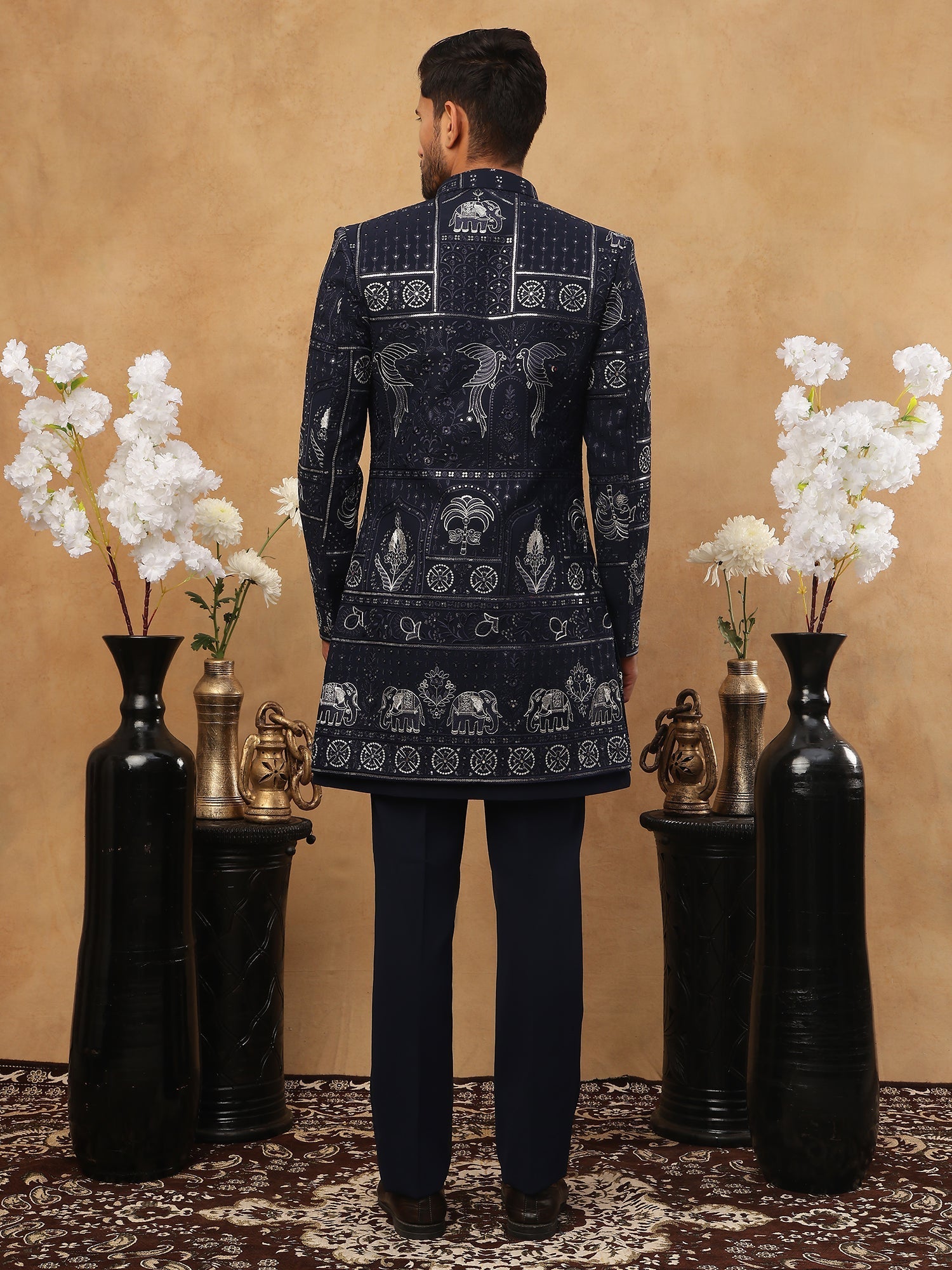 DesiQlo Men Geometric Diamond Embroidery with Red Accen - 50JIND_119Na