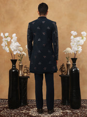 Men's Navy Blue Geometric Embroidered Set ( 50JIND 121 Navy )