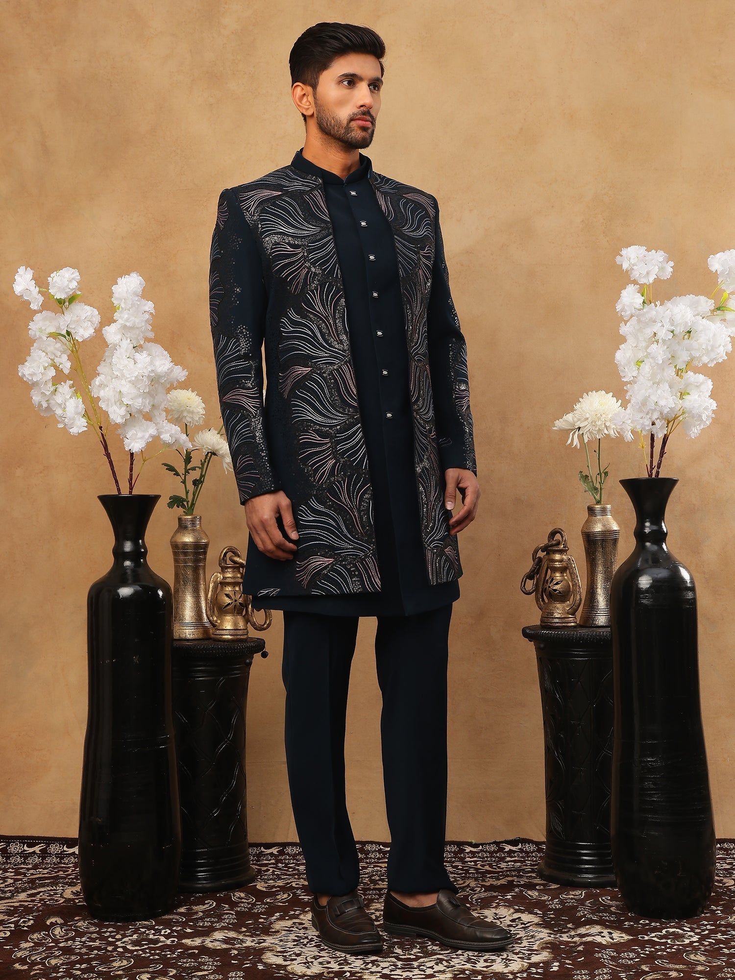 DesiQlo Men High-Definition Geometric Diamond Embroidery Indo ...