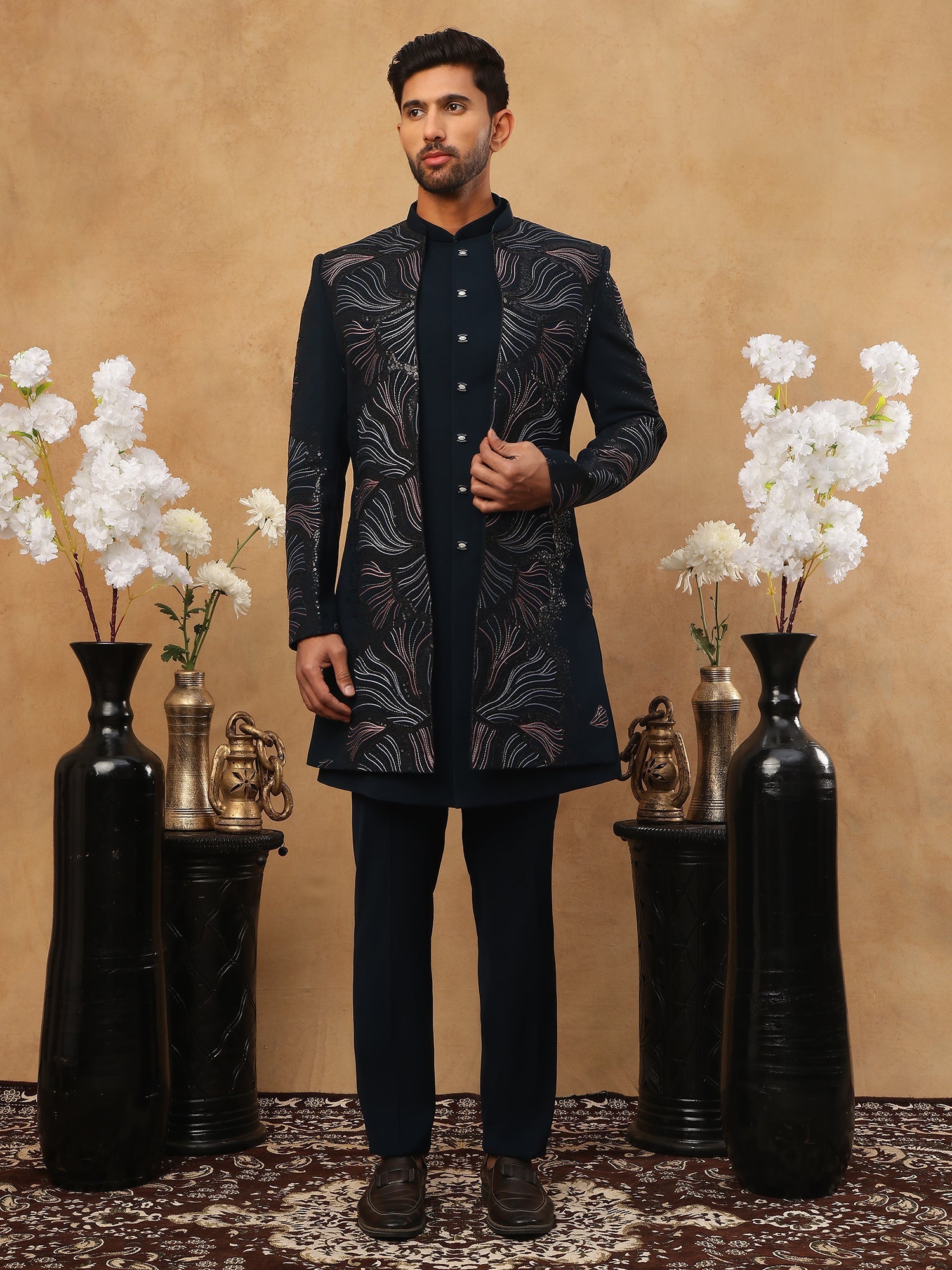 DesiQlo Men High-Definition Geometric Diamond Embroidery Indo ...
