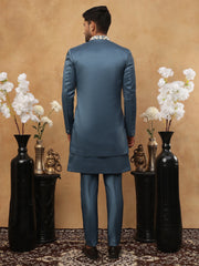 Men's Royal Blue Geometric Embroidered Indo-Western Set ( 50JIND 123 Blue )