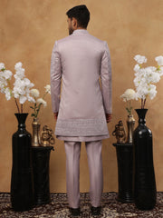 Men's Lavender Floral Embroidered Indo-Western Set ( 50JIND 122 lavender )