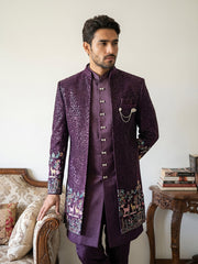 Men’s Purple Heavily Embroidered Indo-Western Set ( 50JIND 127Purple )