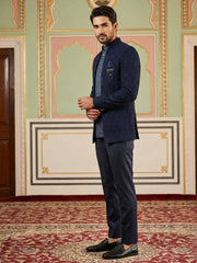 Men’s Embroidered Indo-Western Set ( 50JIND 132Navy S )